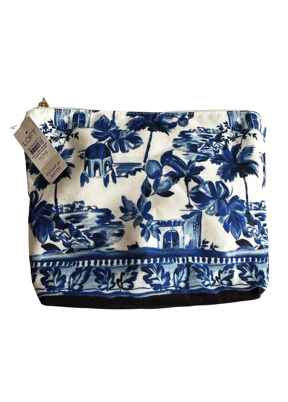 LOFT NEW Makeup Bag Blue White Chinoiserie Zip Cosmetic Pouch Travel Case NWT